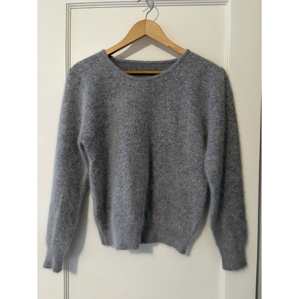 Gray Angora Sweater Fuzzy Soft Knit Crew Korean Minimalist Quiet Luxury Medium
